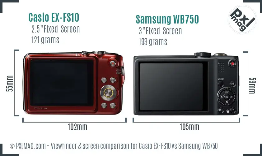 Casio EX-FS10 vs Samsung WB750 Screen and Viewfinder comparison Casio EX-FS10 vs Samsung WB750 Screen and Viewfinder comparison