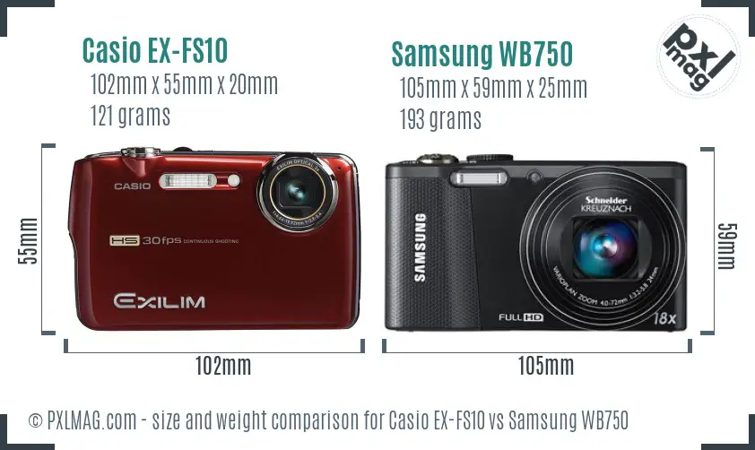 Casio EX-FS10 vs Samsung WB750 size comparison Casio EX-FS10 vs Samsung WB750 size comparison