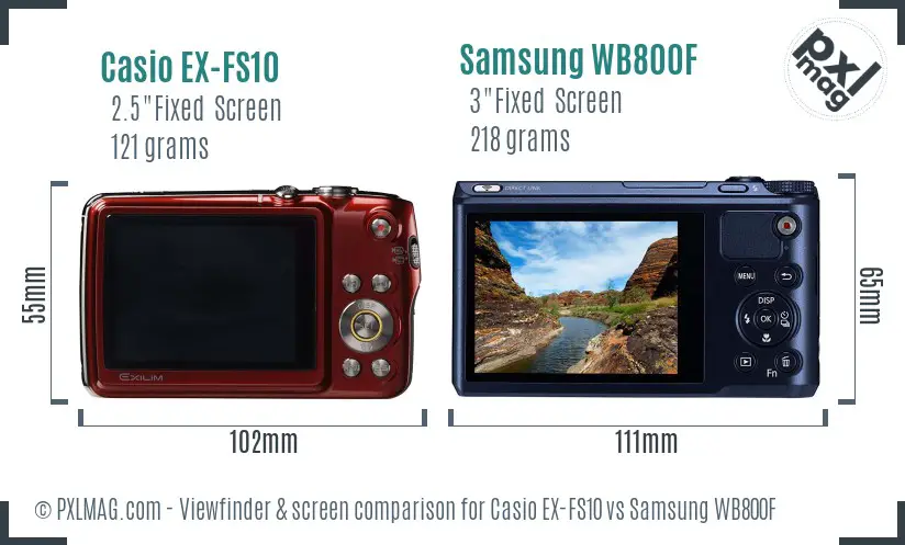 Casio EX-FS10 vs Samsung WB800F Screen and Viewfinder comparison