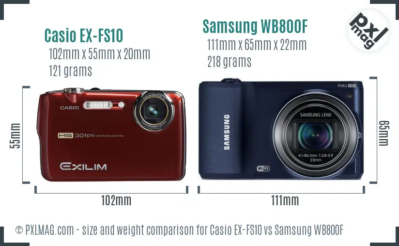 Casio EX-FS10 vs Samsung WB800F size comparison