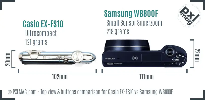 Casio EX-FS10 vs Samsung WB800F top view buttons comparison