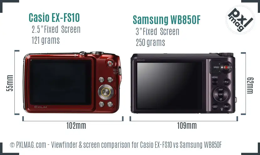 Casio EX-FS10 vs Samsung WB850F Screen and Viewfinder comparison