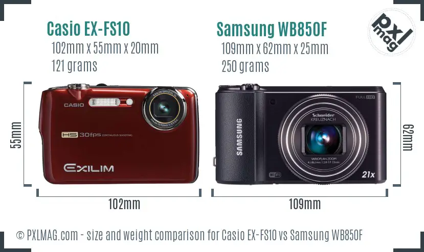 Casio EX-FS10 vs Samsung WB850F size comparison