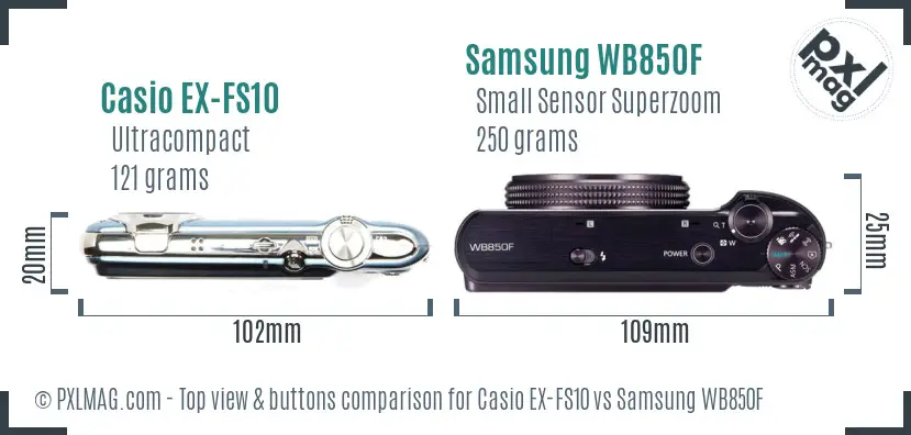 Casio EX-FS10 vs Samsung WB850F top view buttons comparison