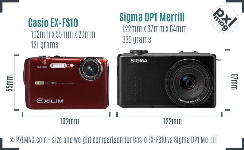 Casio EX-FS10 vs Sigma DP1 Merrill size comparison