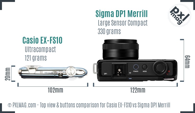 Casio EX-FS10 vs Sigma DP1 Merrill top view buttons comparison