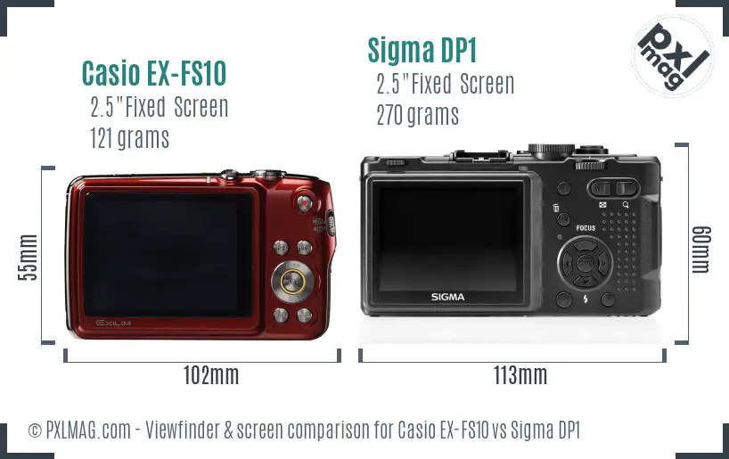 Casio EX-FS10 vs Sigma DP1 Screen and Viewfinder comparison