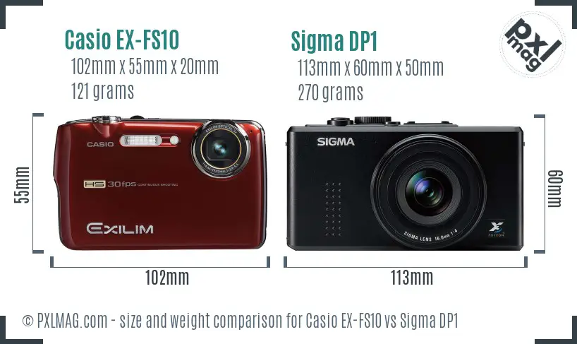 Casio EX-FS10 vs Sigma DP1 size comparison