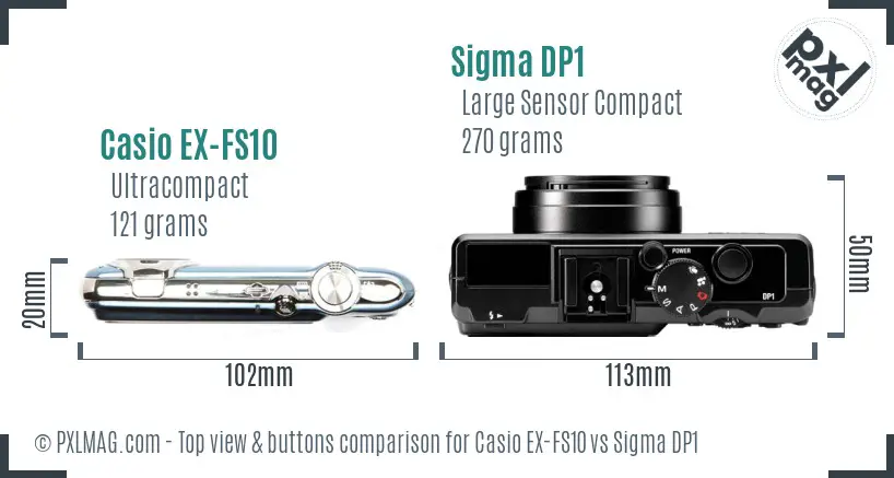 Casio EX-FS10 vs Sigma DP1 top view buttons comparison