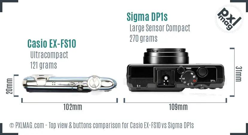 Casio EX-FS10 vs Sigma DP1s top view buttons comparison