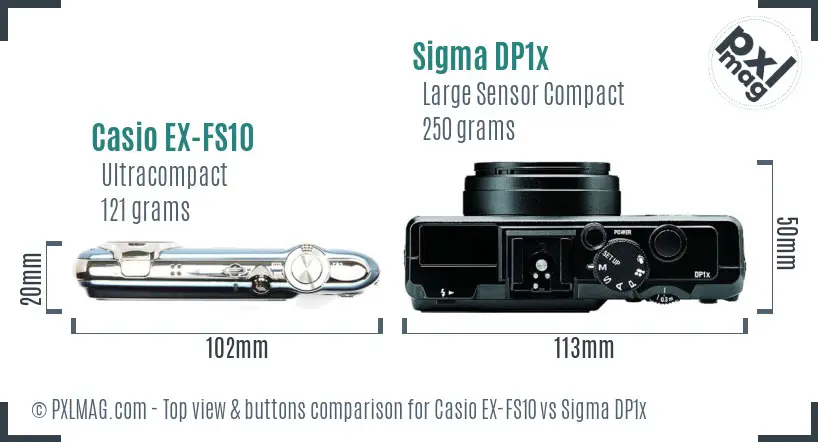 Casio EX-FS10 vs Sigma DP1x top view buttons comparison