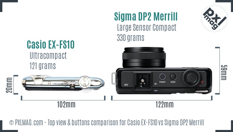 Casio EX-FS10 vs Sigma DP2 Merrill top view buttons comparison