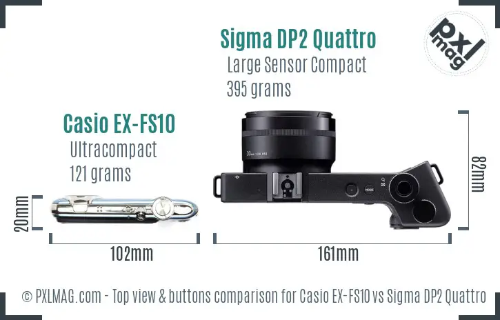 Casio EX-FS10 vs Sigma DP2 Quattro top view buttons comparison