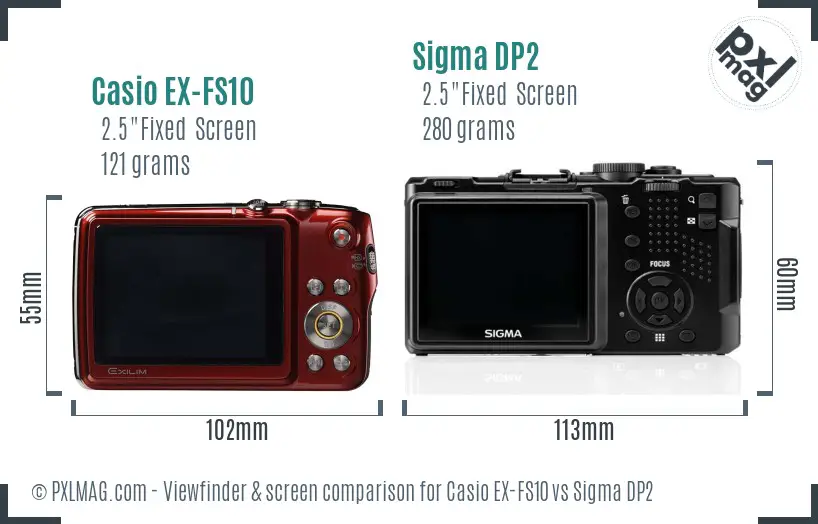 Casio EX-FS10 vs Sigma DP2 Screen and Viewfinder comparison