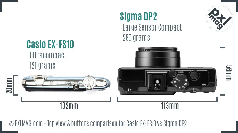 Casio EX-FS10 vs Sigma DP2 top view buttons comparison