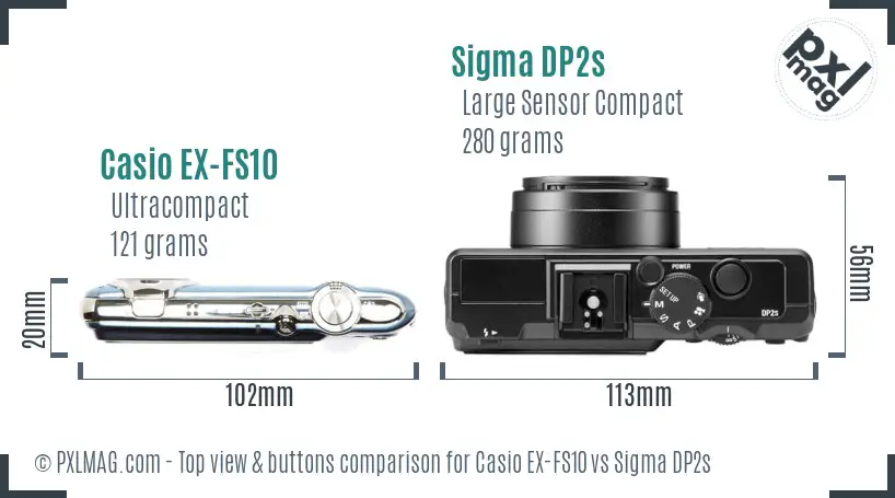 Casio EX-FS10 vs Sigma DP2s top view buttons comparison