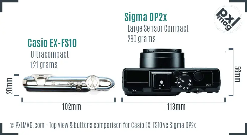 Casio EX-FS10 vs Sigma DP2x top view buttons comparison