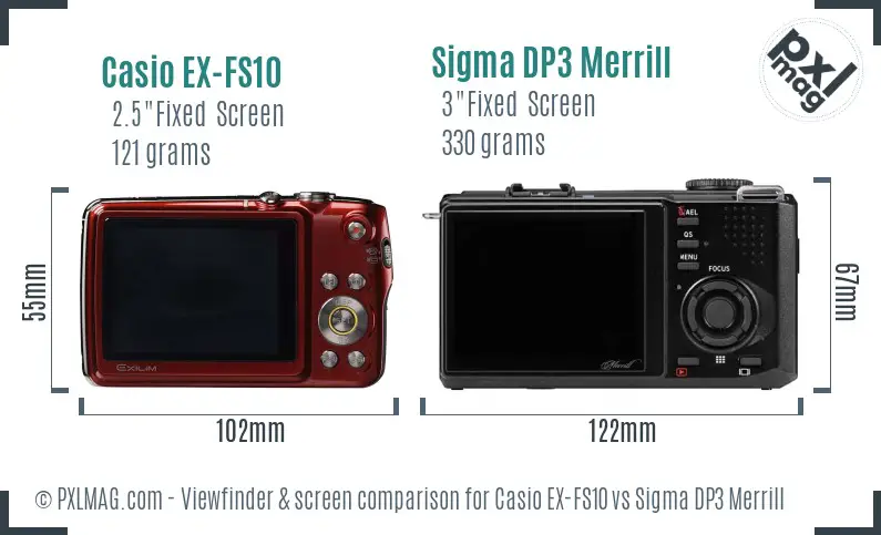 Casio EX-FS10 vs Sigma DP3 Merrill Screen and Viewfinder comparison