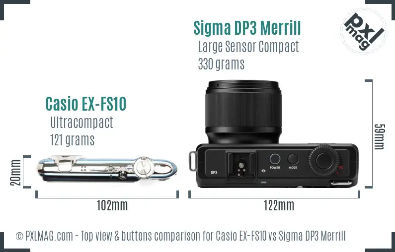 Casio EX-FS10 vs Sigma DP3 Merrill top view buttons comparison