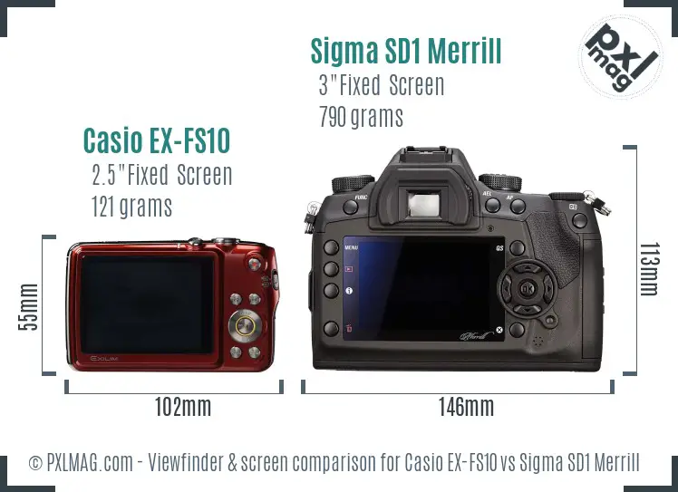 Casio EX-FS10 vs Sigma SD1 Merrill Screen and Viewfinder comparison