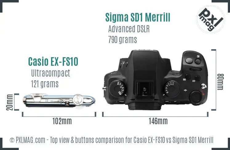 Casio EX-FS10 vs Sigma SD1 Merrill top view buttons comparison