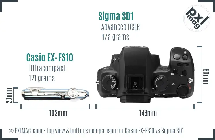 Casio EX-FS10 vs Sigma SD1 top view buttons comparison Casio EX-FS10 vs Sigma SD1 top view buttons comparison