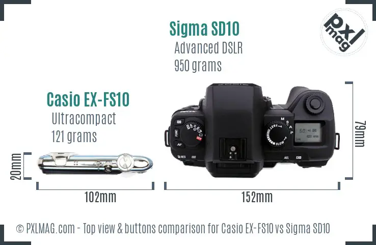 Casio EX-FS10 vs Sigma SD10 top view buttons comparison Casio EX-FS10 vs Sigma SD10 top view buttons comparison