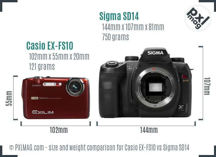 Casio EX-FS10 vs Sigma SD14 size comparison