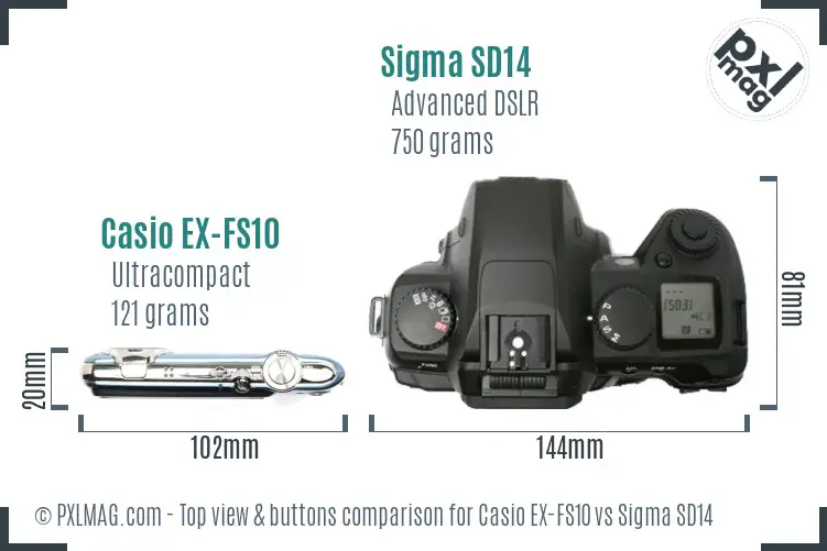 Casio EX-FS10 vs Sigma SD14 top view buttons comparison