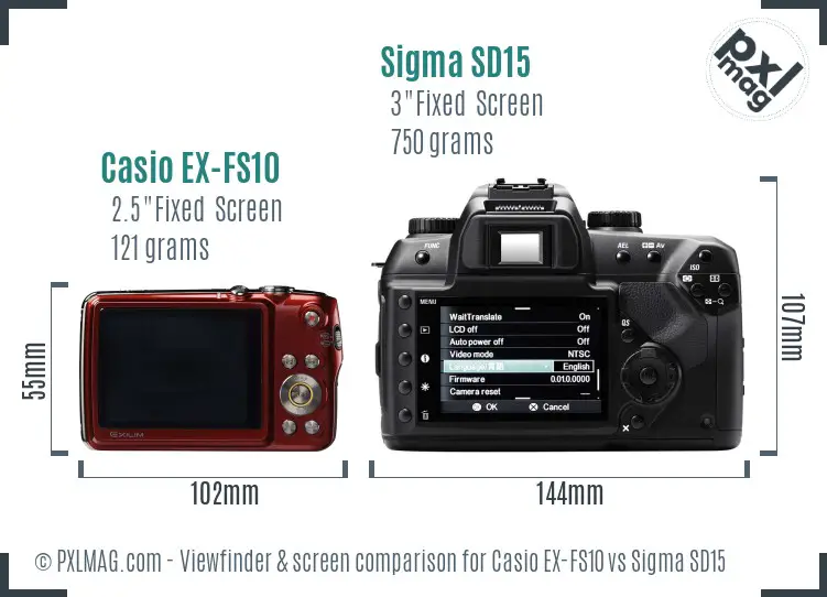 Casio EX-FS10 vs Sigma SD15 Screen and Viewfinder comparison