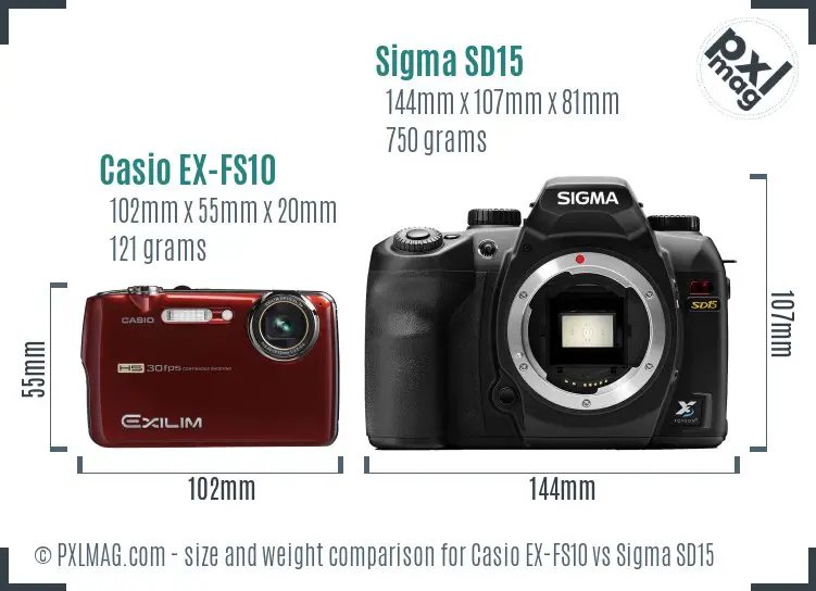 Casio EX-FS10 vs Sigma SD15 size comparison