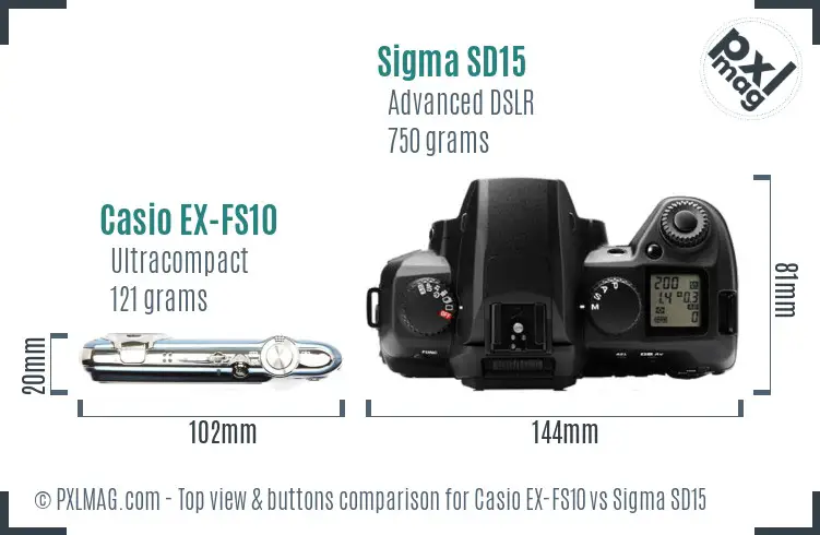 Casio EX-FS10 vs Sigma SD15 top view buttons comparison