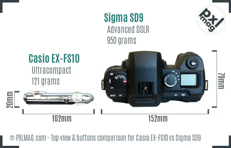 Casio EX-FS10 vs Sigma SD9 top view buttons comparison