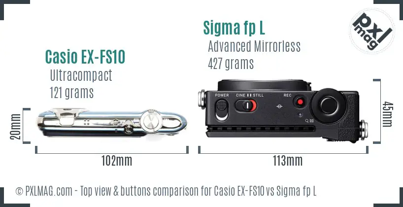 Casio EX-FS10 vs Sigma fp L top view buttons comparison