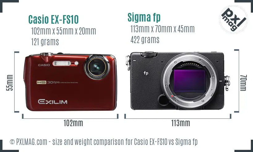 Casio EX-FS10 vs Sigma fp size comparison