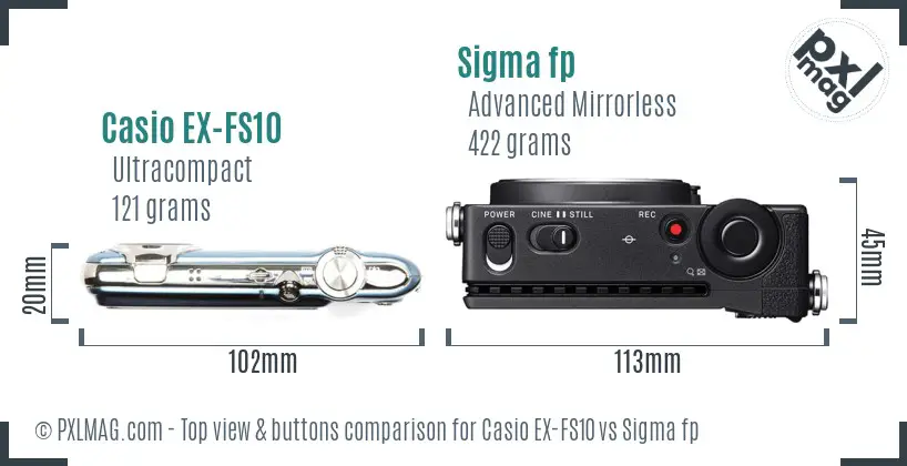 Casio EX-FS10 vs Sigma fp top view buttons comparison