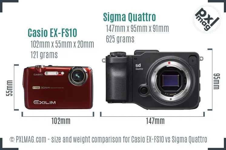 Casio EX-FS10 vs Sigma Quattro size comparison