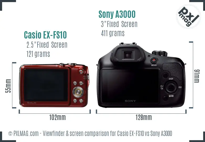 Casio EX-FS10 vs Sony A3000 Screen and Viewfinder comparison