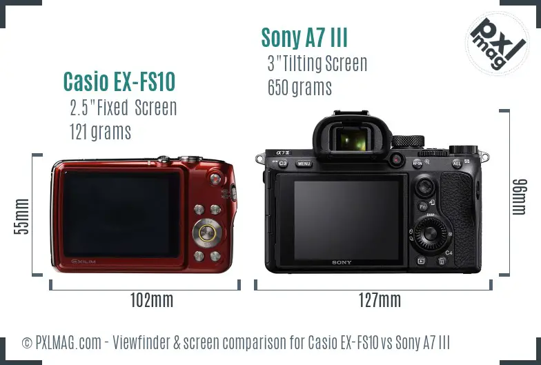 Casio EX-FS10 vs Sony A7 III Screen and Viewfinder comparison Casio EX-FS10 vs Sony A7 III Screen and Viewfinder comparison