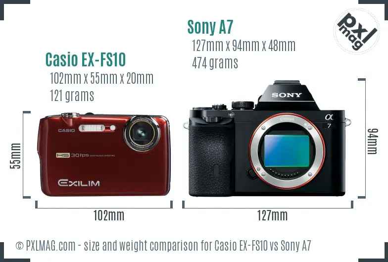 Casio EX-FS10 vs Sony A7 size comparison