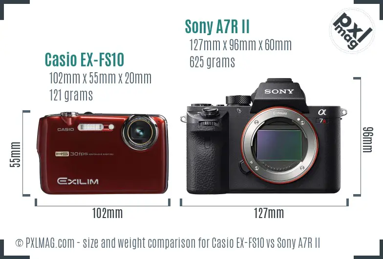 Casio EX-FS10 vs Sony A7R II size comparison