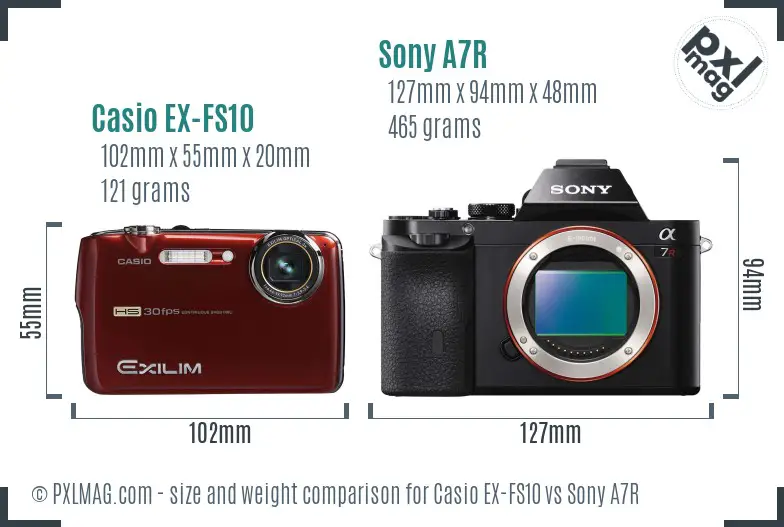 Casio EX-FS10 vs Sony A7R size comparison