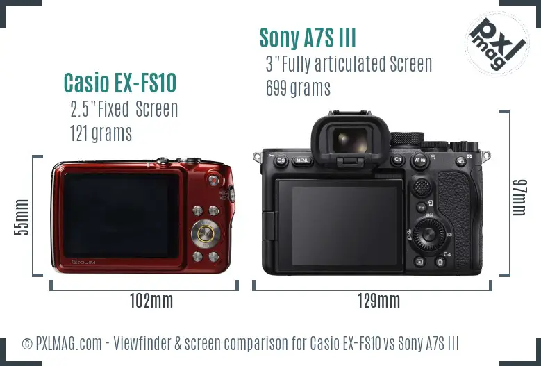 Casio EX-FS10 vs Sony A7S III Screen and Viewfinder comparison