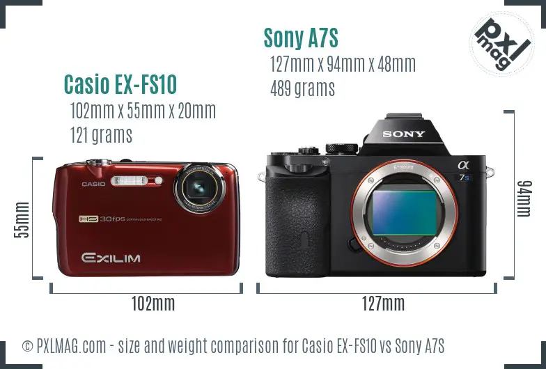Casio EX-FS10 vs Sony A7S size comparison