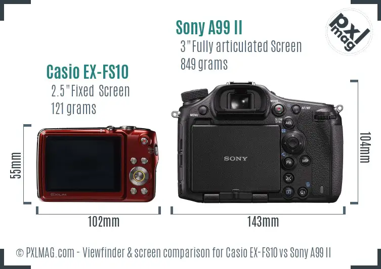 Casio EX-FS10 vs Sony A99 II Screen and Viewfinder comparison Casio EX-FS10 vs Sony A99 II Screen and Viewfinder comparison