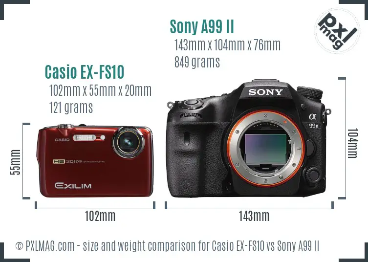 Casio EX-FS10 vs Sony A99 II size comparison Casio EX-FS10 vs Sony A99 II size comparison