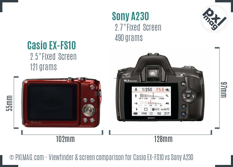 Casio EX-FS10 vs Sony A230 Screen and Viewfinder comparison