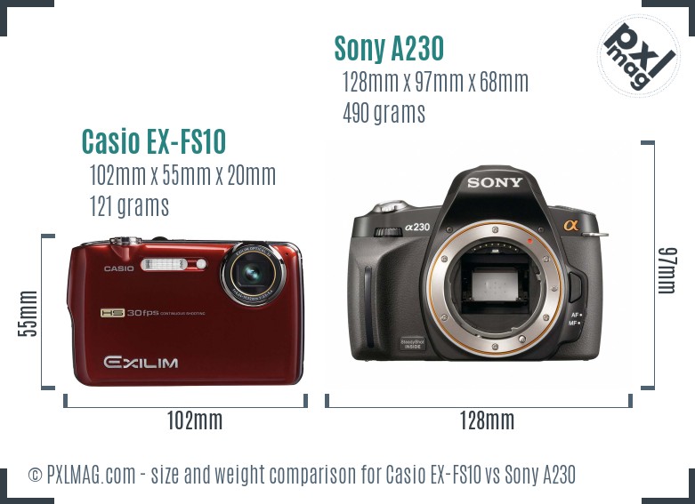 Casio EX-FS10 vs Sony A230 size comparison Casio EX-FS10 vs Sony A230 size comparison