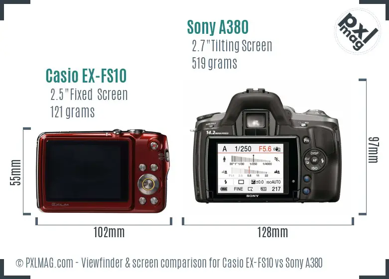 Casio EX-FS10 vs Sony A380 Screen and Viewfinder comparison Casio EX-FS10 vs Sony A380 Screen and Viewfinder comparison