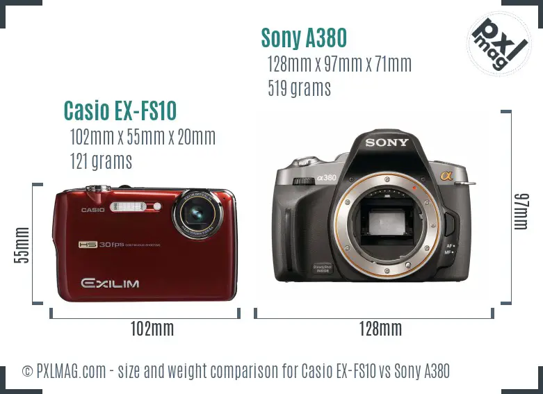 Casio EX-FS10 vs Sony A380 size comparison Casio EX-FS10 vs Sony A380 size comparison